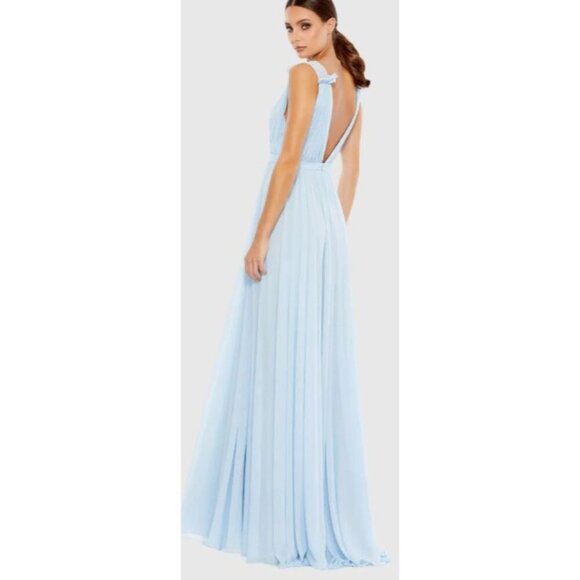 Mac Duggal Pleated Slit Baby Blue Formal Gown Maxi Dress Size 6 NWT - Picture 3 of 10